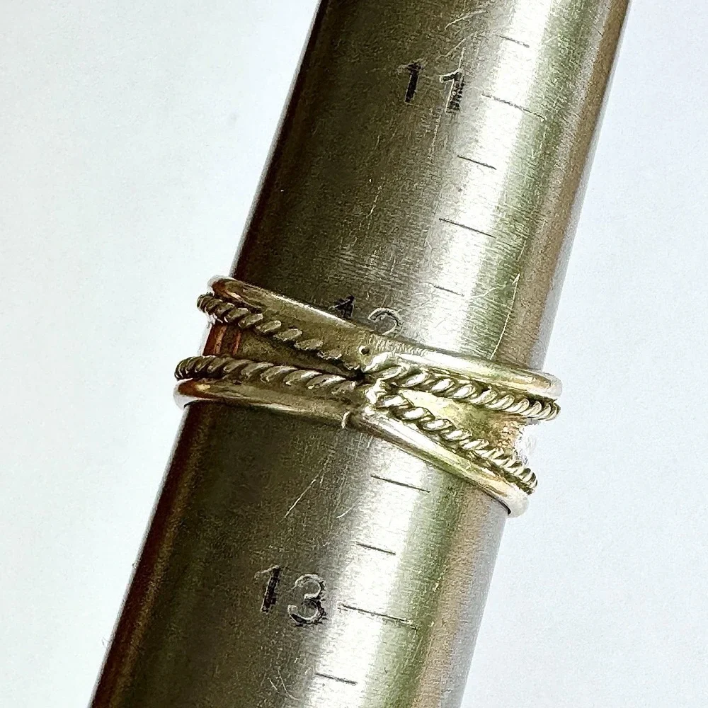 Navajo Turquoise Mens‎ Band Sz 12 Ring 13mm Three Stone Sterling Native Rope